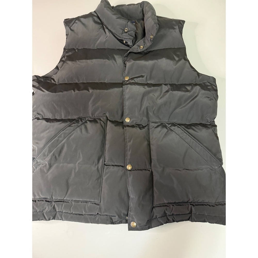 Lands End Mens Black Down Puffer Vest Quilted Snap Front Large 42-44 RN 62830